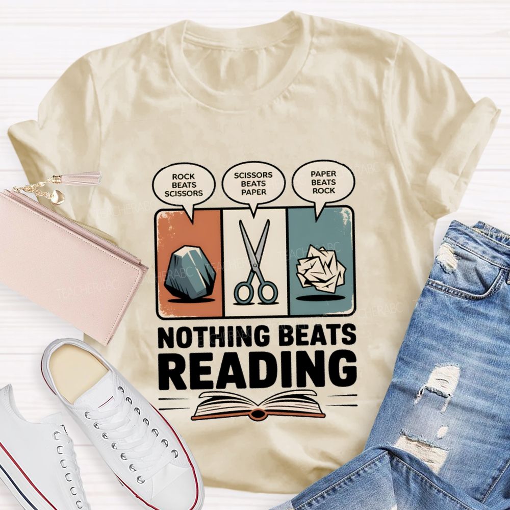Rock Paper Scissors Nothing Beats Reading Teacher T-Shirt