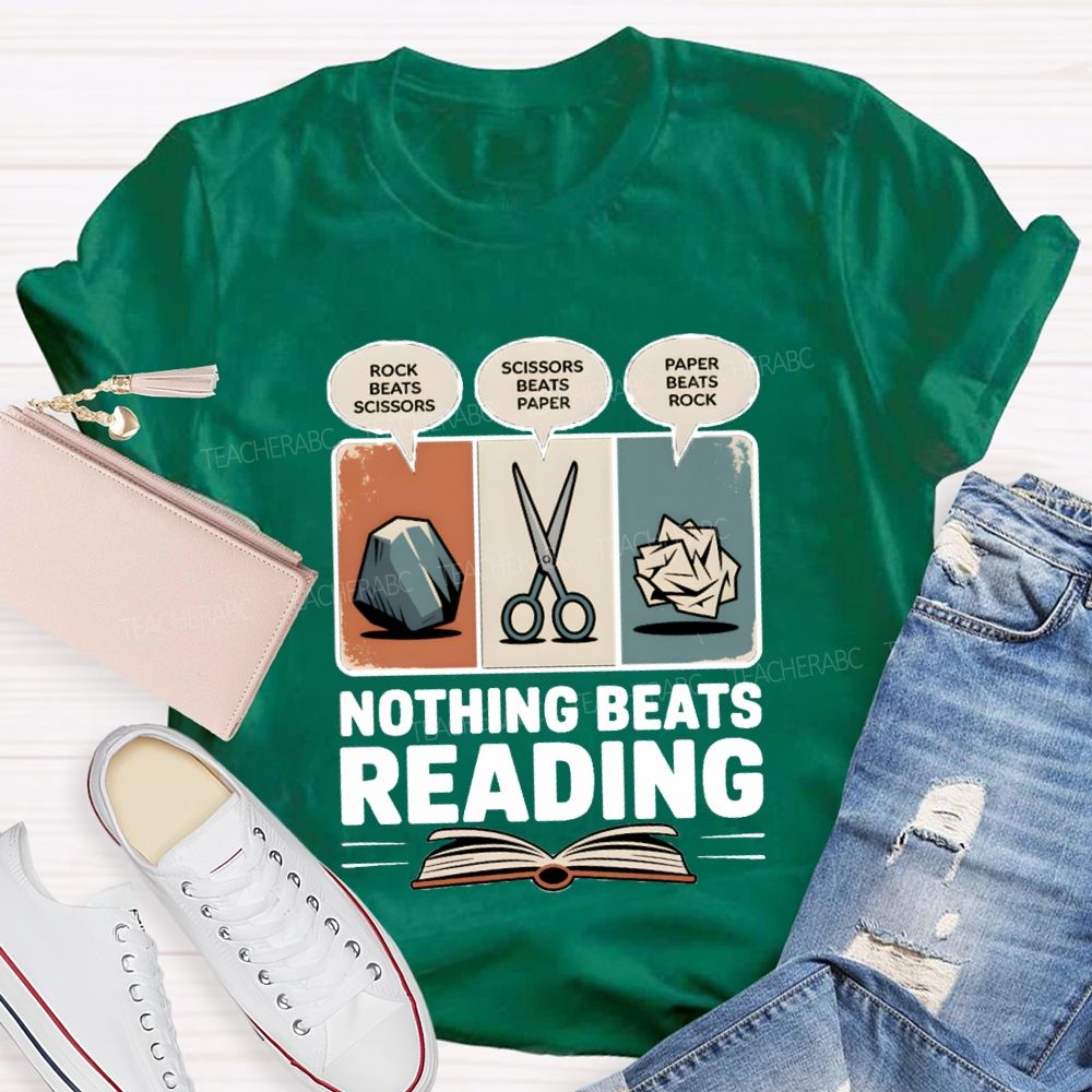 Rock Paper Scissors Nothing Beats Reading Teacher T-Shirt