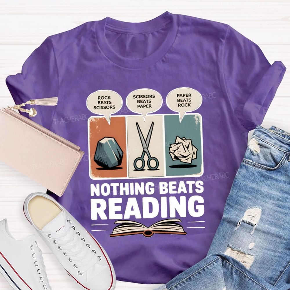 Rock Paper Scissors Nothing Beats Reading Teacher T-Shirt