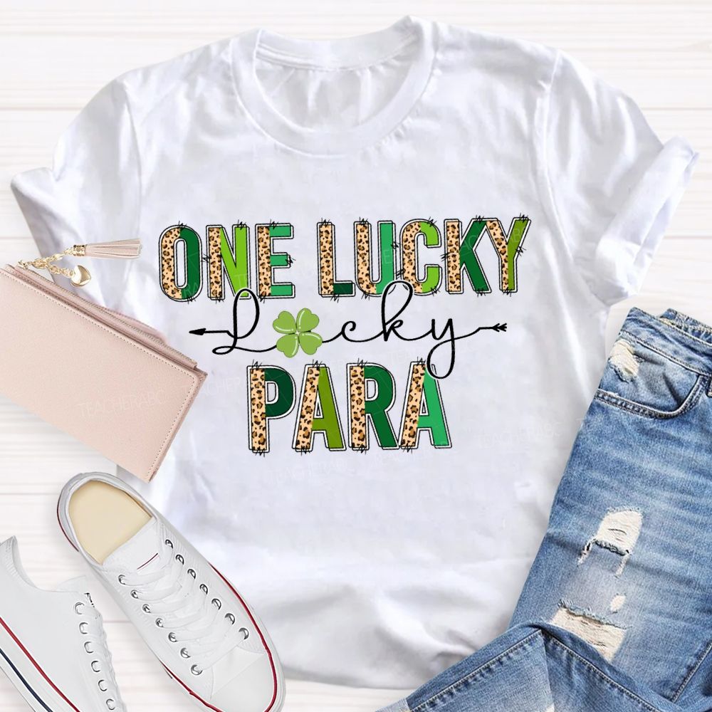 One Lucky Para Leopard Print Font And Four-Leaf Clover T-shirt