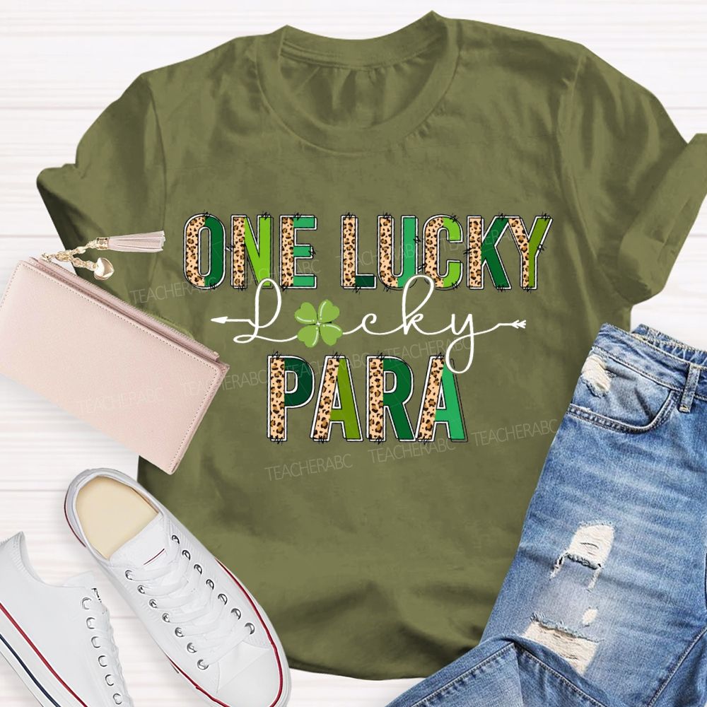 One Lucky Para Leopard Print Font And Four-Leaf Clover T-shirt