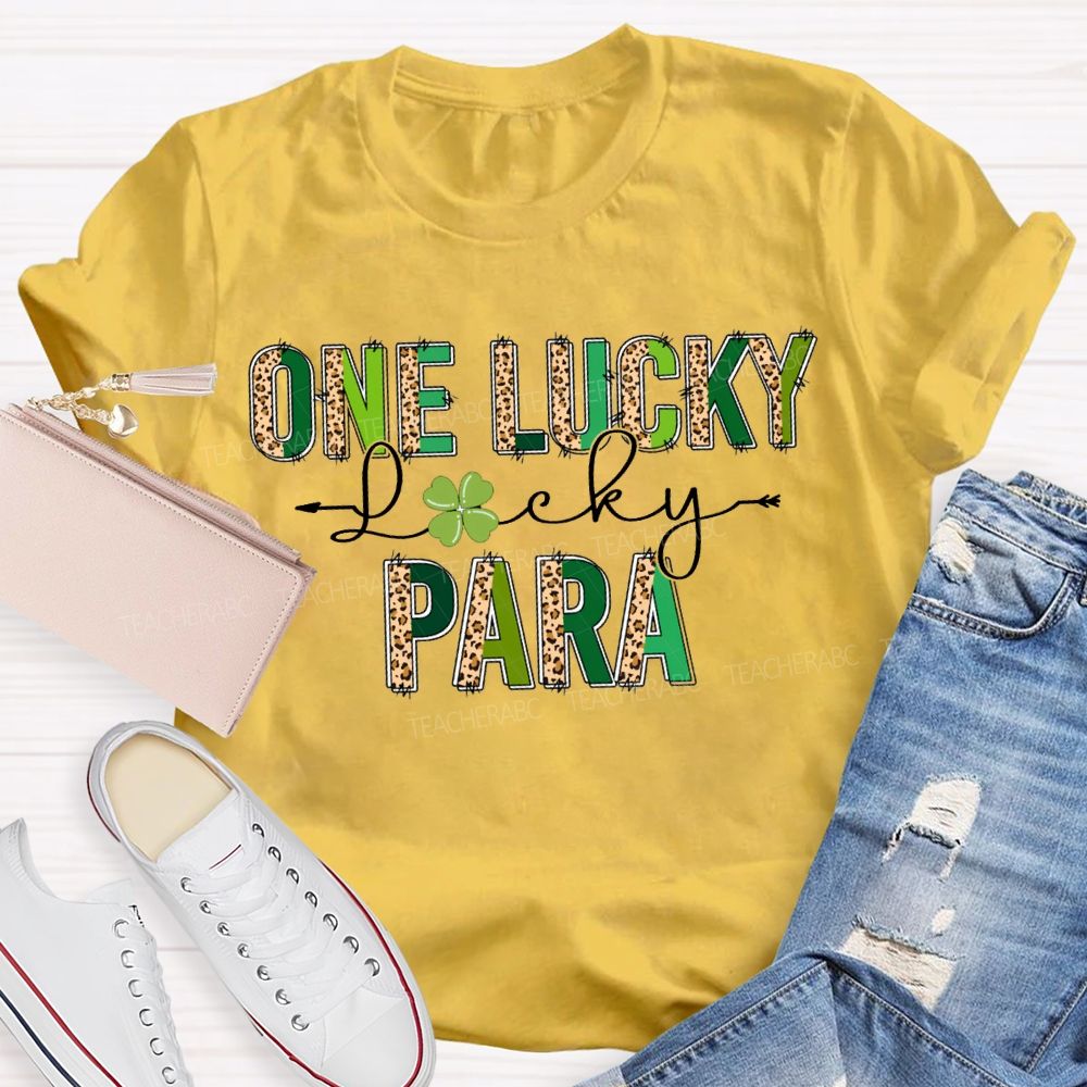 One Lucky Para Leopard Print Font And Four-Leaf Clover T-shirt