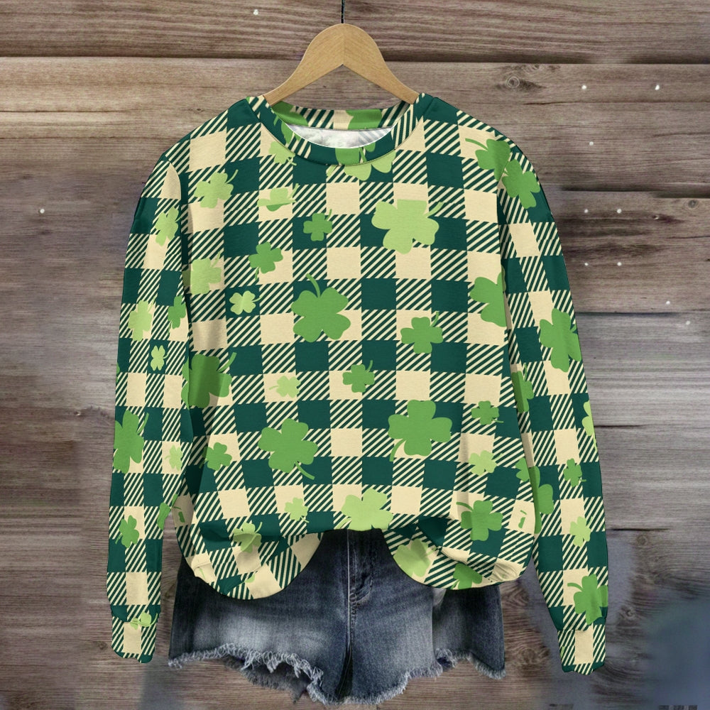 Lucky Clover Plaid Crewneck Sweatshirt