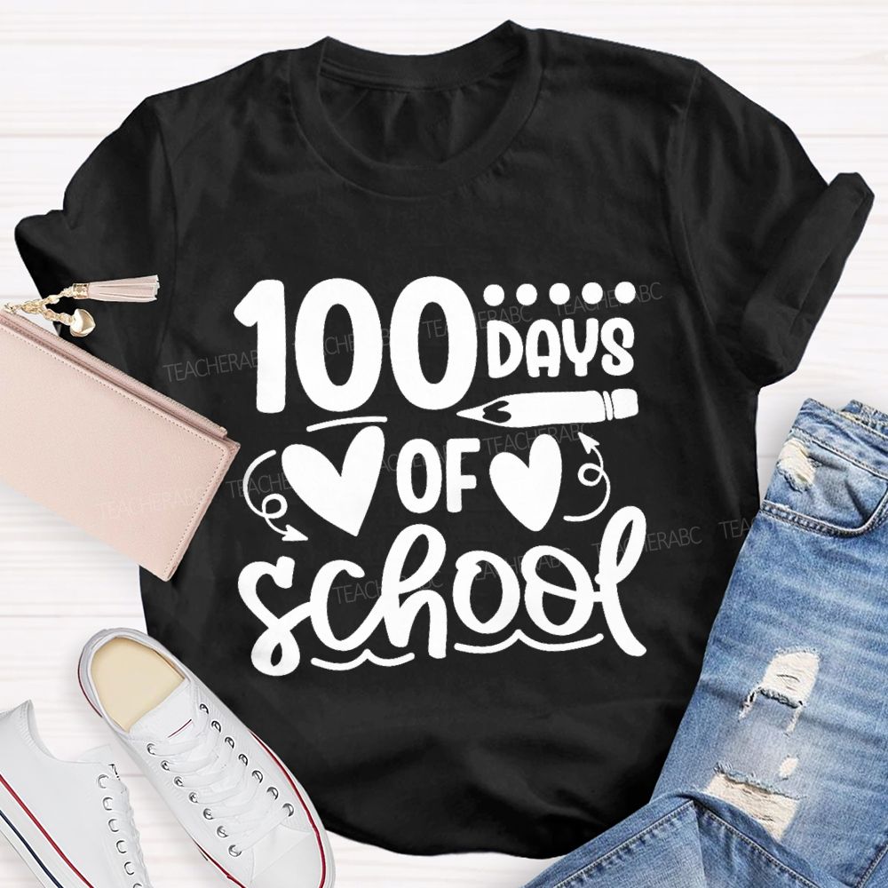 100 Days Of School Heart Pencil Teacher T-Shirt