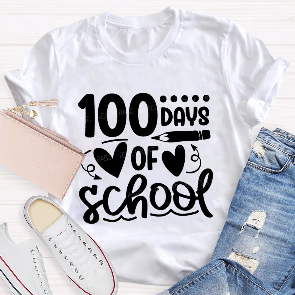100 Days Of School Heart Pencil Teacher T-Shirt