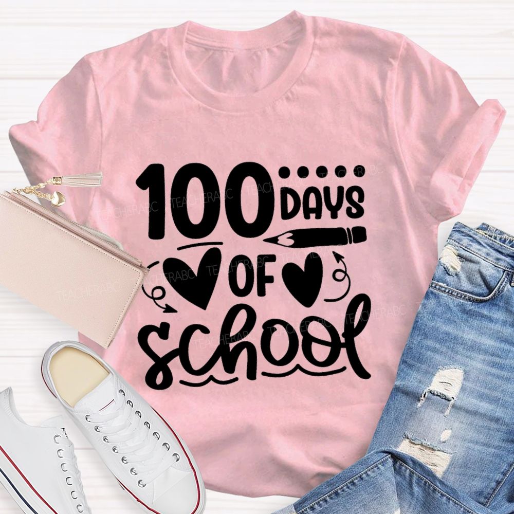 100 Days Of School Heart Pencil Teacher T-Shirt