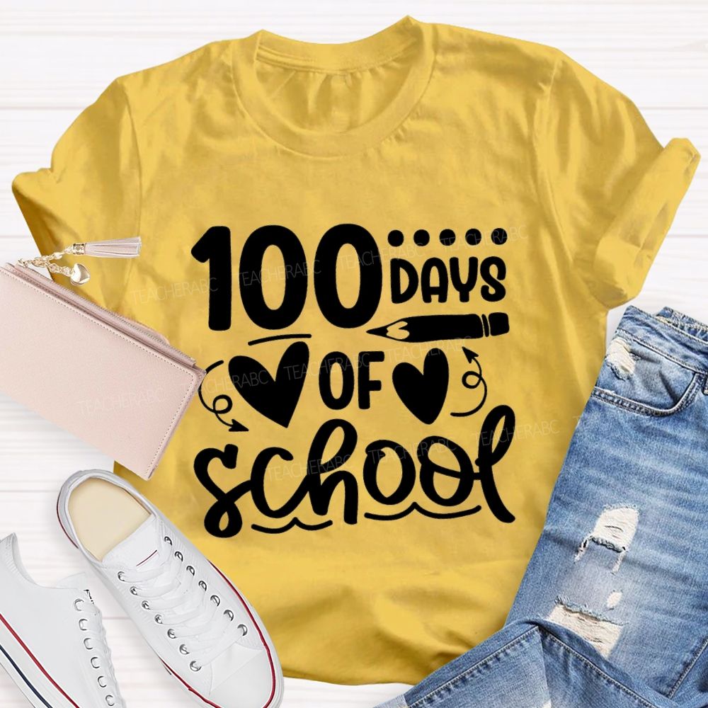 100 Days Of School Heart Pencil Teacher T-Shirt