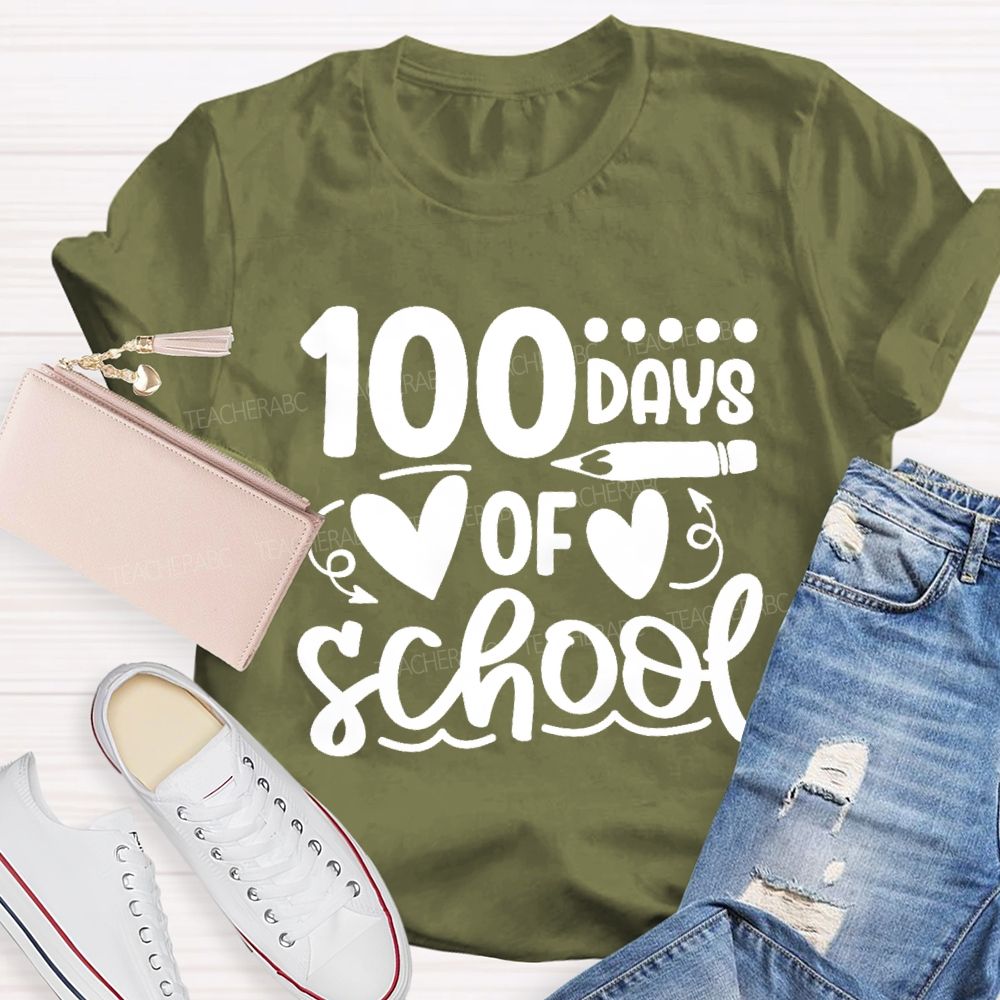 100 Days Of School Heart Pencil Teacher T-Shirt