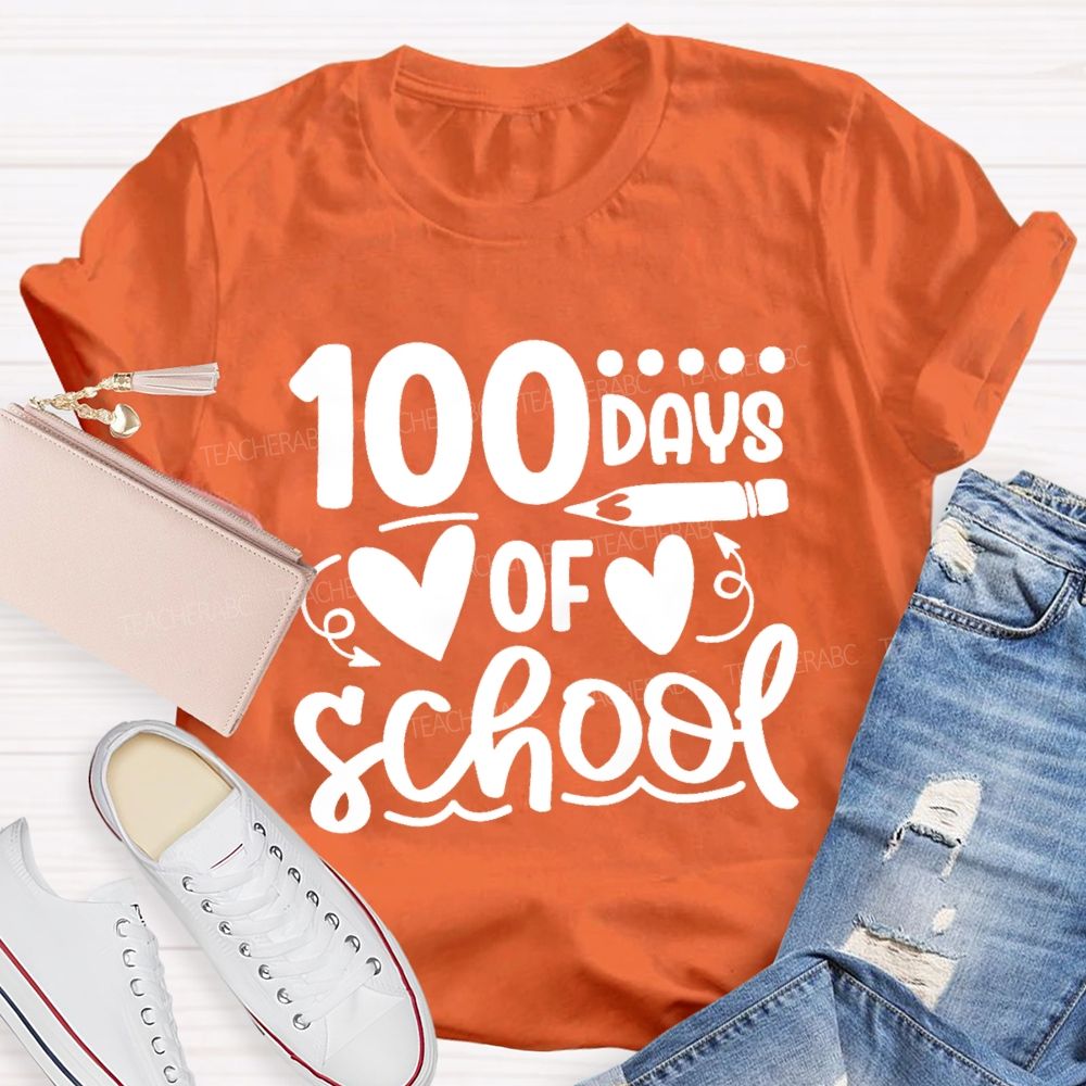 100 Days Of School Heart Pencil Teacher T-Shirt