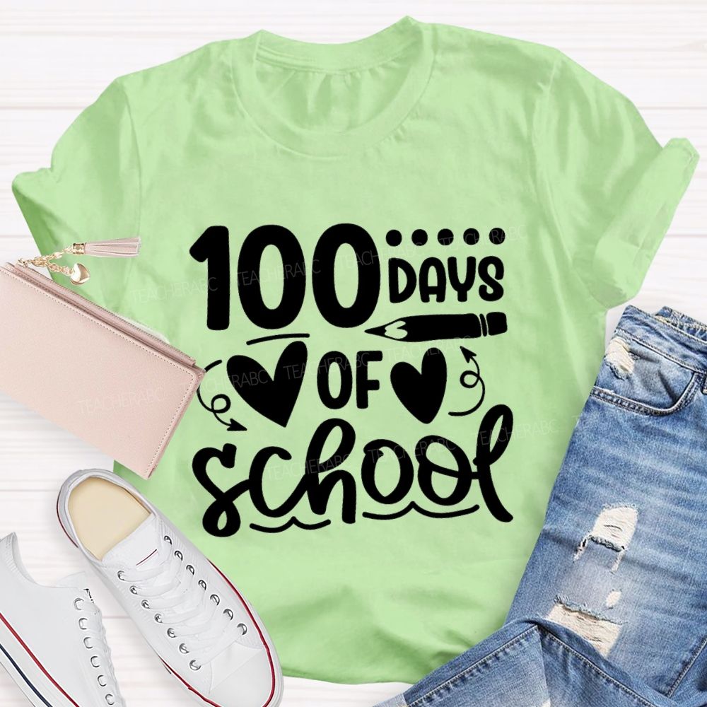 100 Days Of School Heart Pencil Teacher T-Shirt