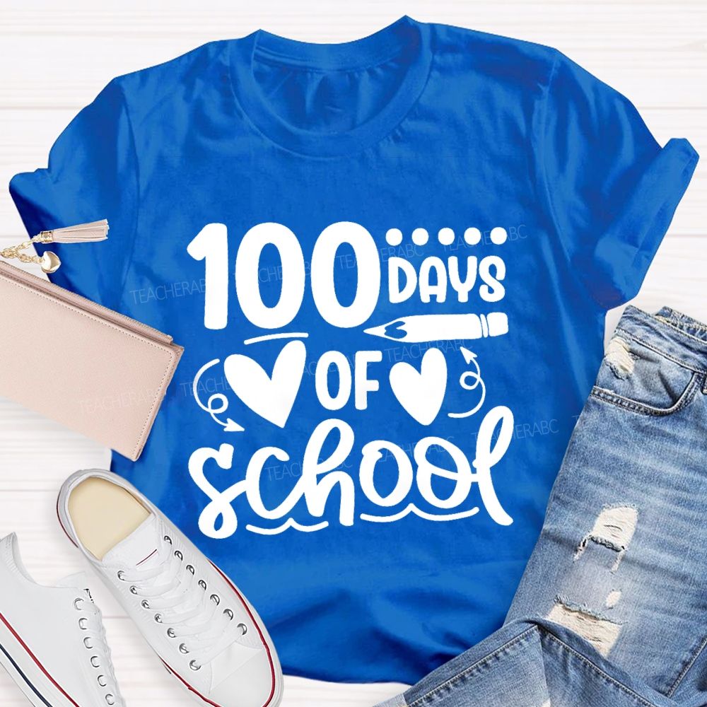 100 Days Of School Heart Pencil Teacher T-Shirt