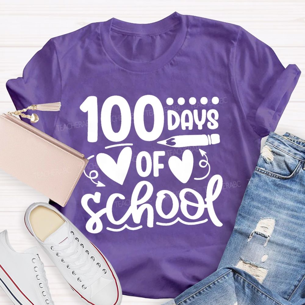 100 Days Of School Heart Pencil Teacher T-Shirt