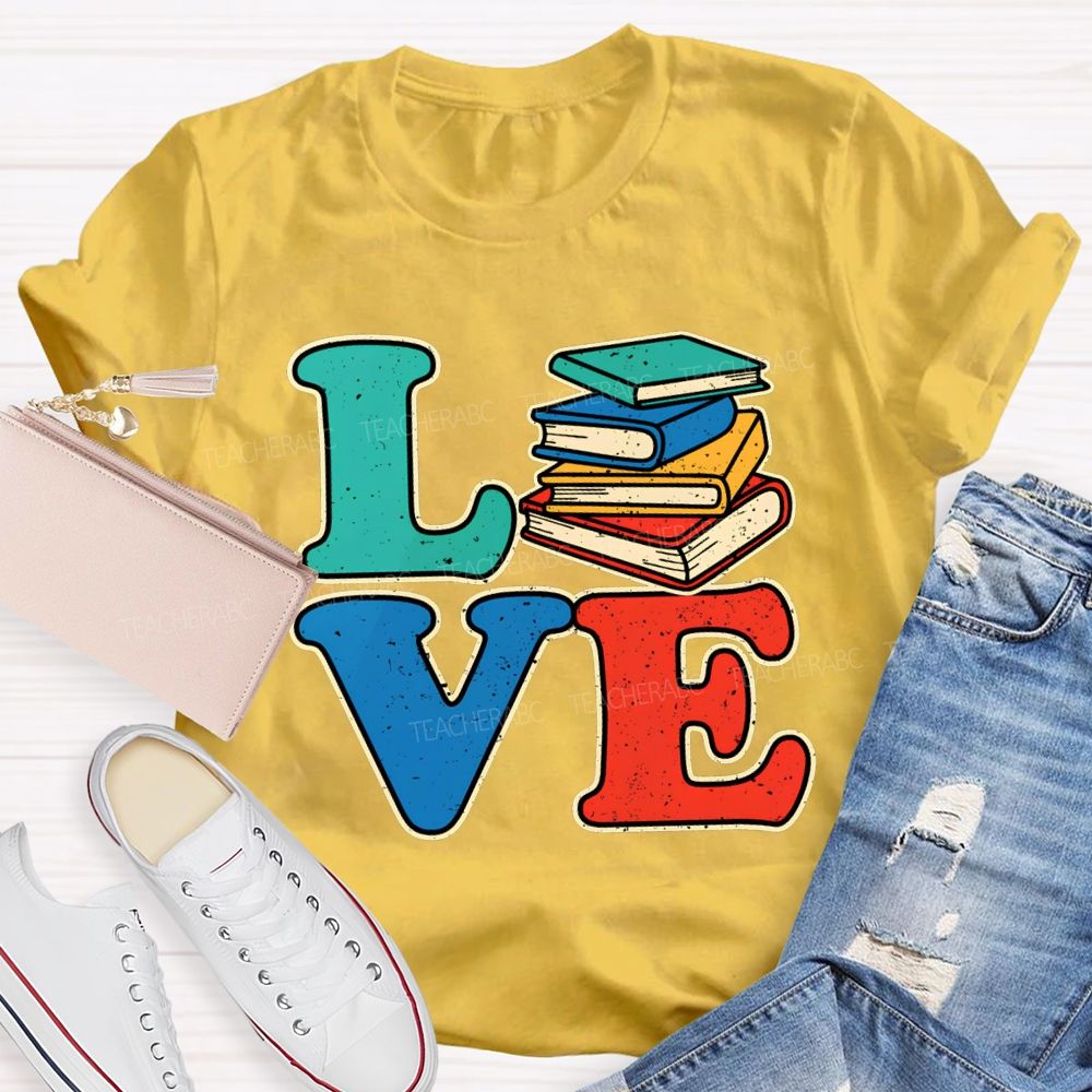 Love Reading Color Book Printing Teacher T-shirt