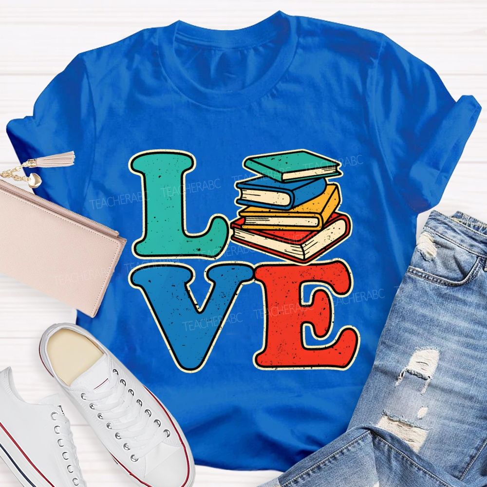 Love Reading Color Book Printing Teacher T-shirt