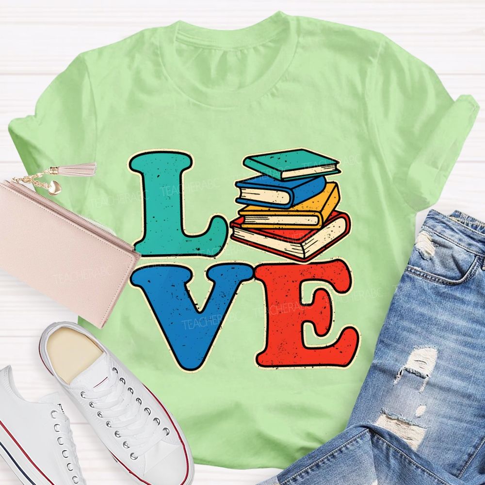 Love Reading Color Book Printing Teacher T-shirt