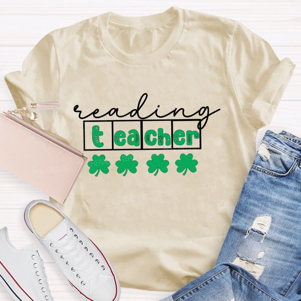 Reading Teacher With Lucky Clover Teacher T-shirt