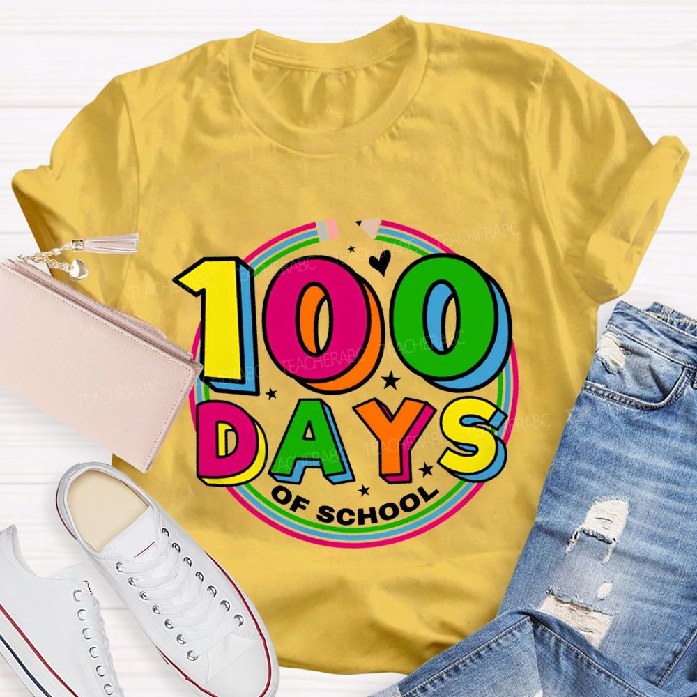 100 Days Of School Colorful Letter Pencil Teacher T-shirt