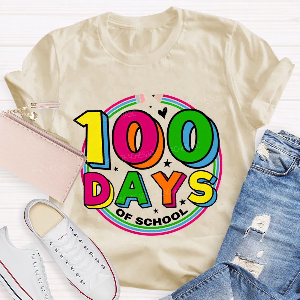 100 Days Of School Colorful Letter Pencil Teacher T-shirt