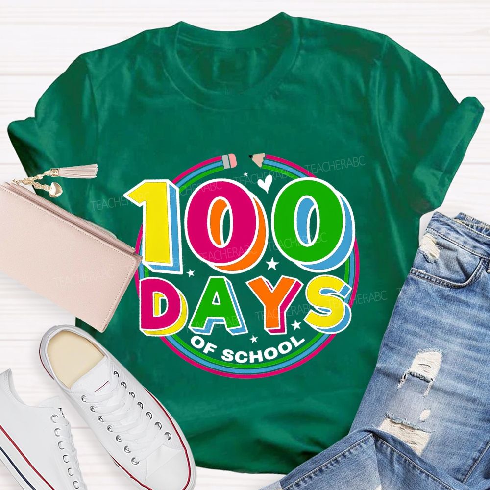 100 Days Of School Colorful Letter Pencil Teacher T-shirt