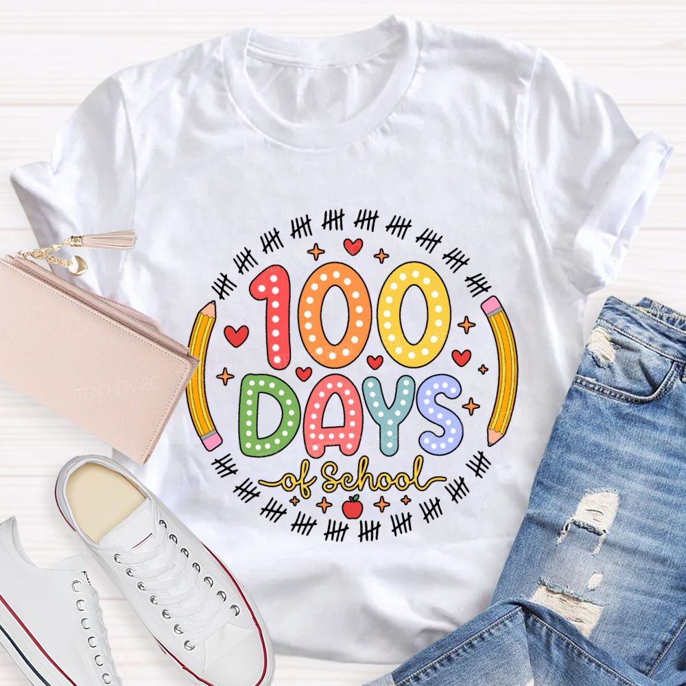 100 Days Of School Pencil Circle Teacher T-Shirt