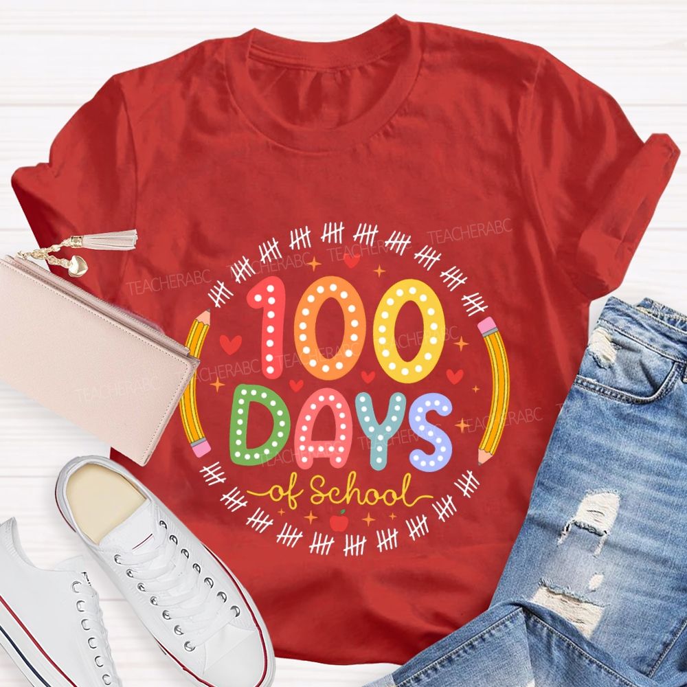 100 Days Of School Pencil Circle Teacher T-Shirt