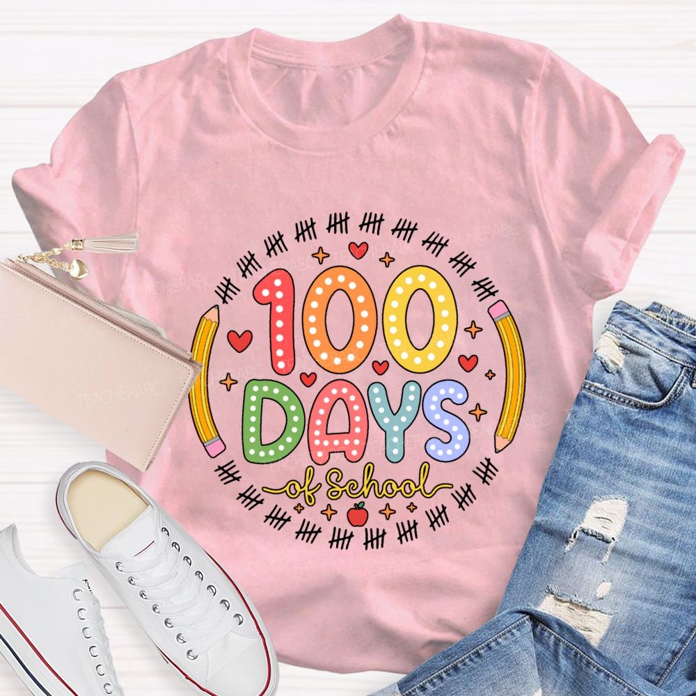 100 Days Of School Pencil Circle Teacher T-Shirt