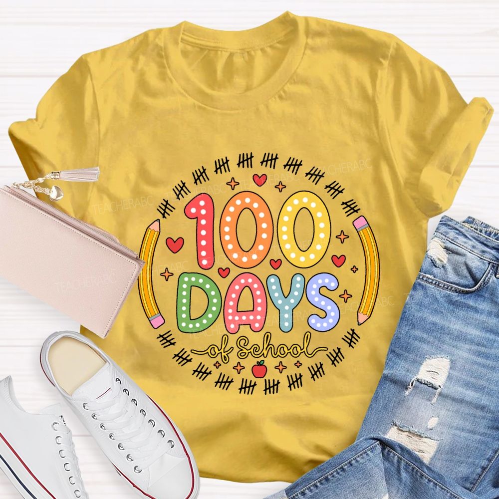 100 Days Of School Pencil Circle Teacher T-Shirt