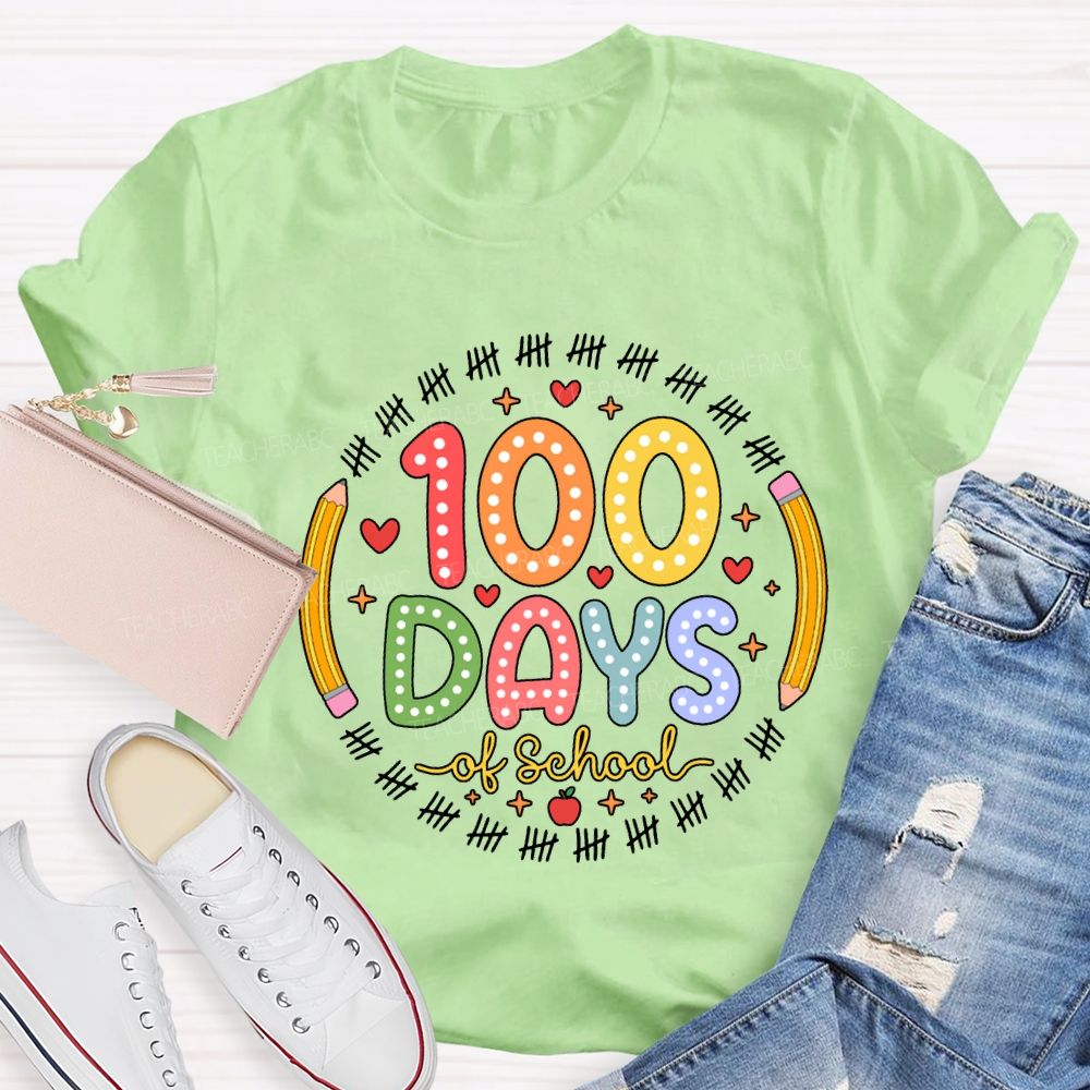 100 Days Of School Pencil Circle Teacher T-Shirt