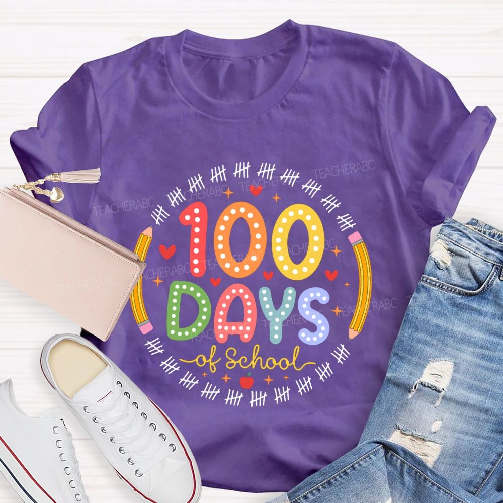 100 Days Of School Pencil Circle Teacher T-Shirt