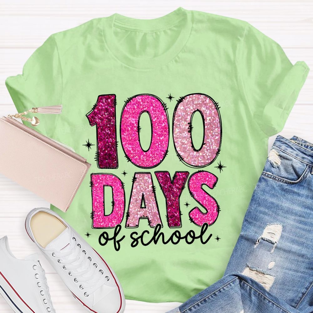 Glitter 100 Days Teacher T-shirt