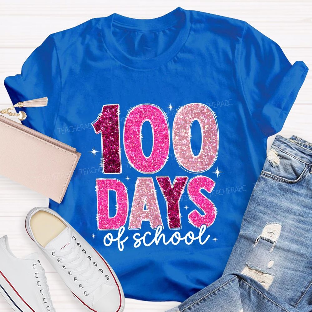 Glitter 100 Days Teacher T-shirt