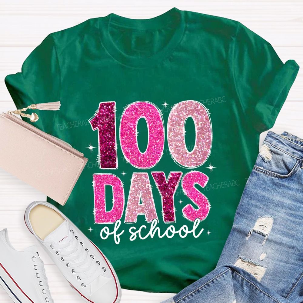Glitter 100 Days Teacher T-shirt
