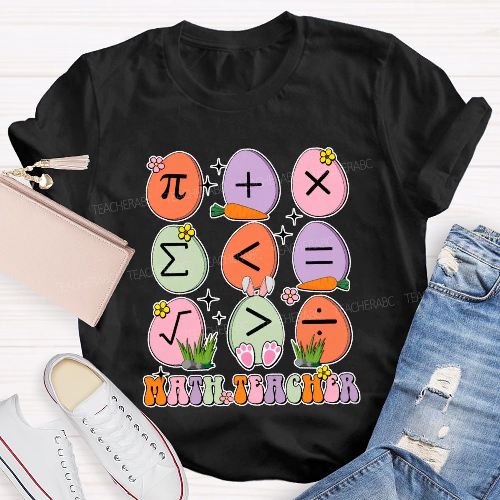Math Teacher Colorful Oval Print Teacher T-shirt