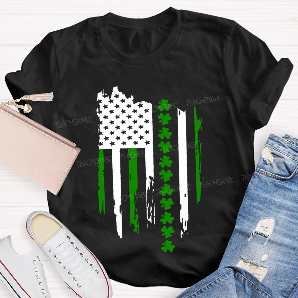 American Clover Flag St. Patrick'S Day Teacher T-shirt