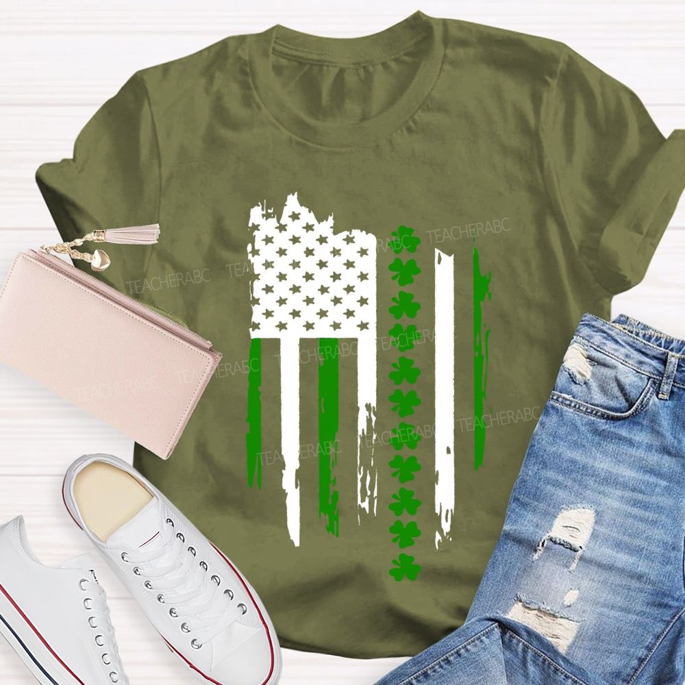 American Clover Flag St. Patrick'S Day Teacher T-shirt