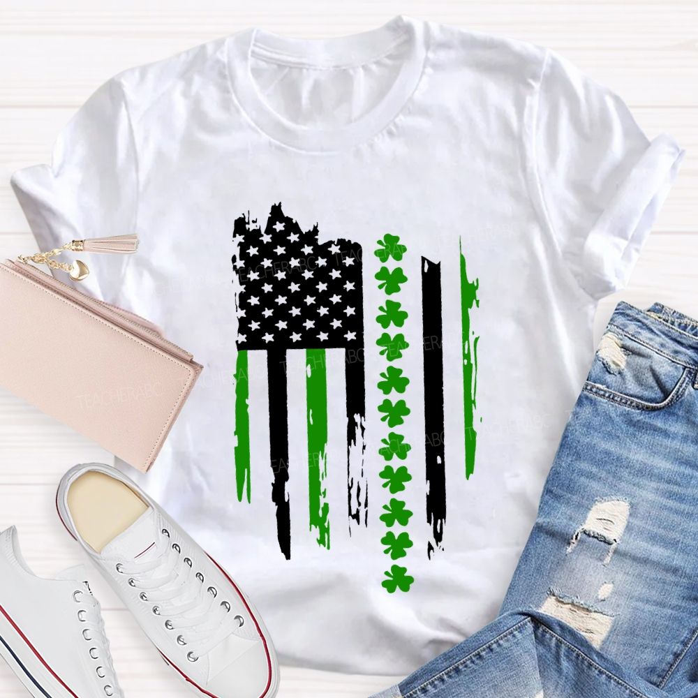 American Clover Flag St. Patrick'S Day Teacher T-shirt