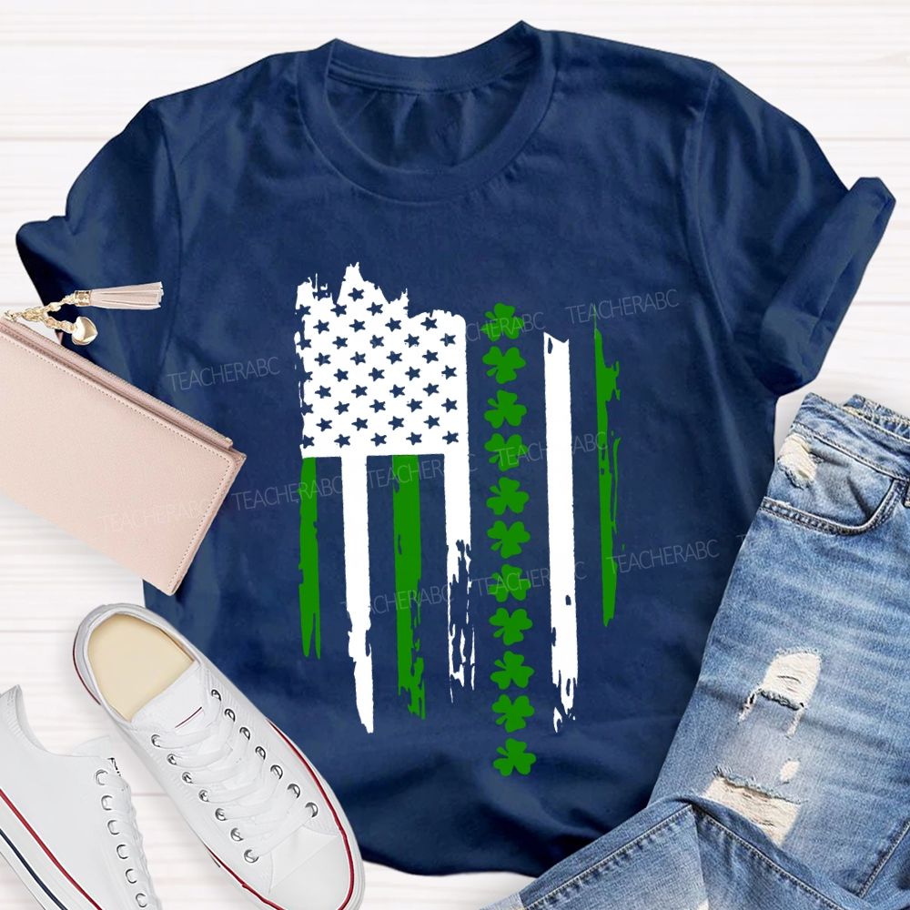 American Clover Flag St. Patrick'S Day Teacher T-shirt