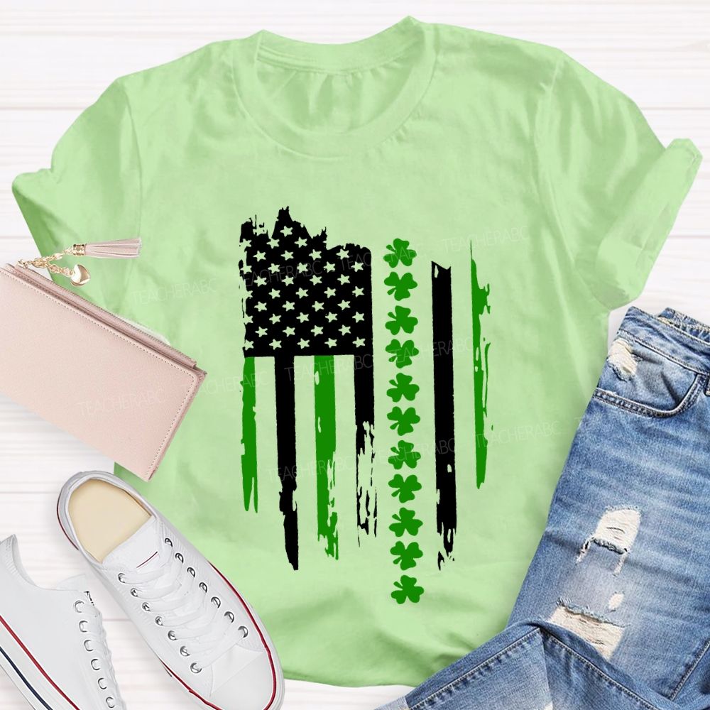 American Clover Flag St. Patrick'S Day Teacher T-shirt