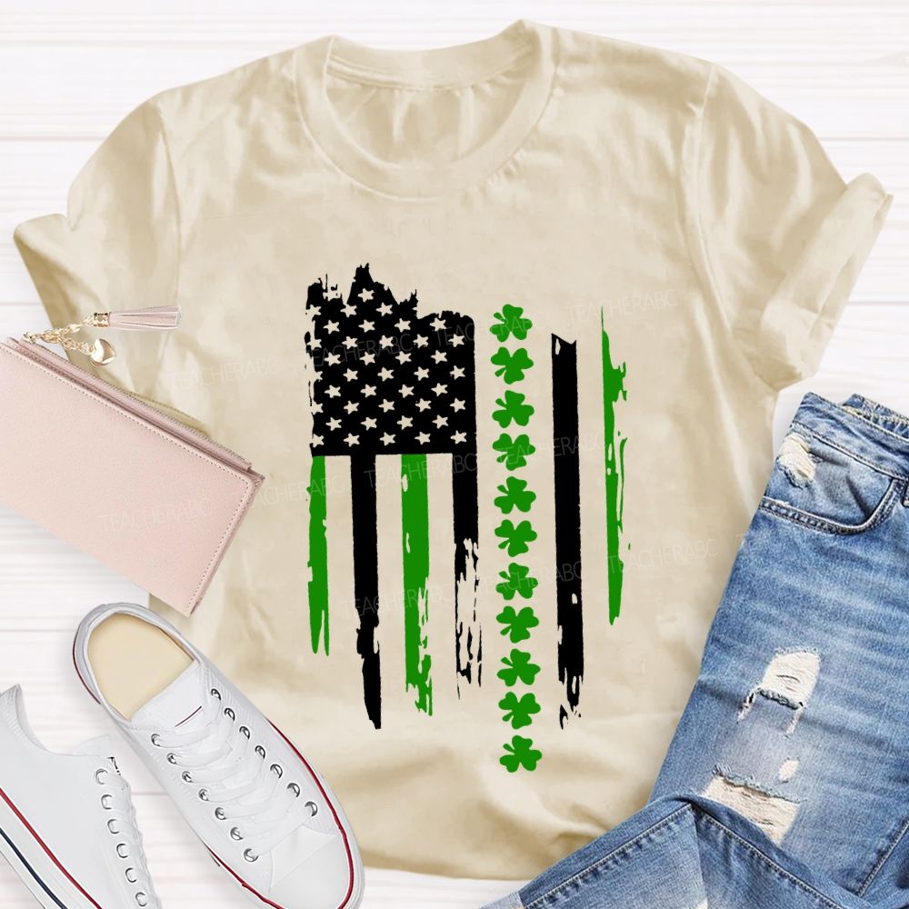 American Clover Flag St. Patrick'S Day Teacher T-shirt