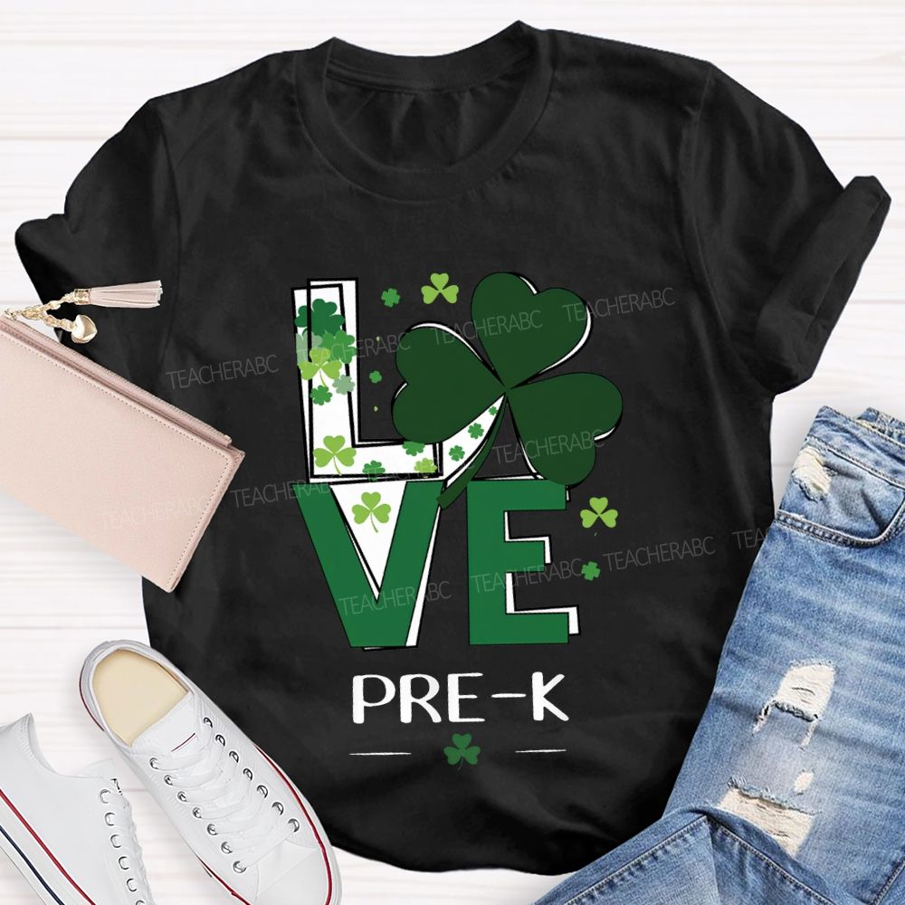 Personalized Grade Love Lucky Clover St. Patrick'S Day Teacher T-shirt