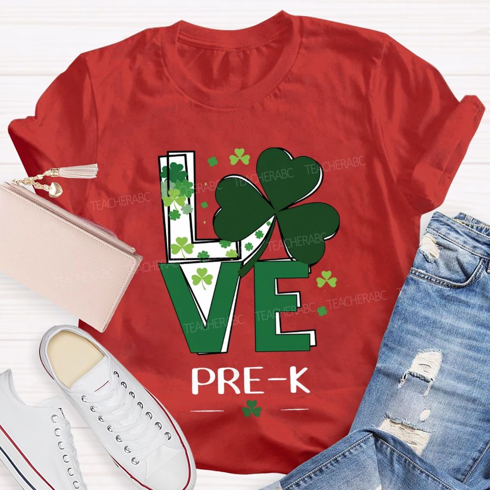 Personalized Grade Love Lucky Clover St. Patrick'S Day Teacher T-shirt