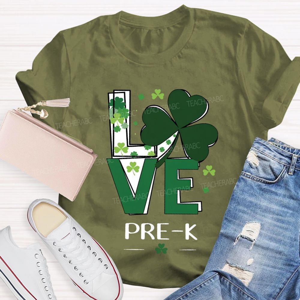 Personalized Grade Love Lucky Clover St. Patrick'S Day Teacher T-shirt