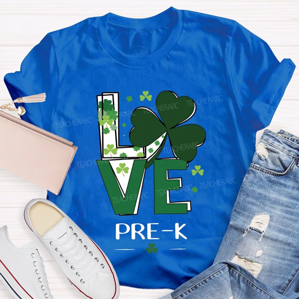 Personalized Grade Love Lucky Clover St. Patrick'S Day Teacher T-shirt