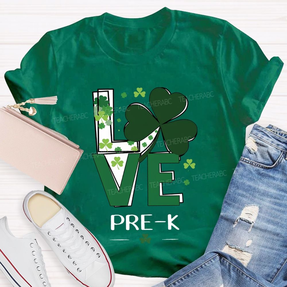 Personalized Grade Love Lucky Clover St. Patrick'S Day Teacher T-shirt