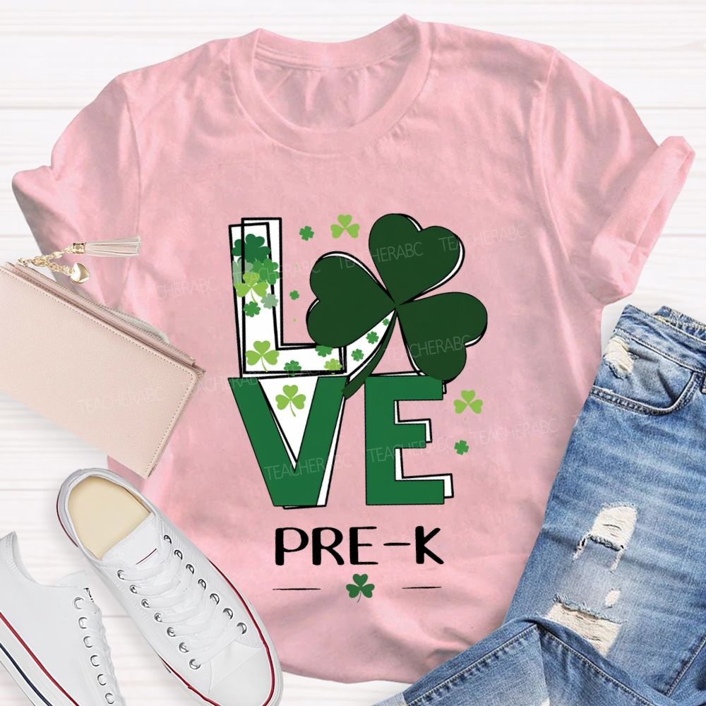 Personalized Grade Love Lucky Clover St. Patrick'S Day Teacher T-shirt