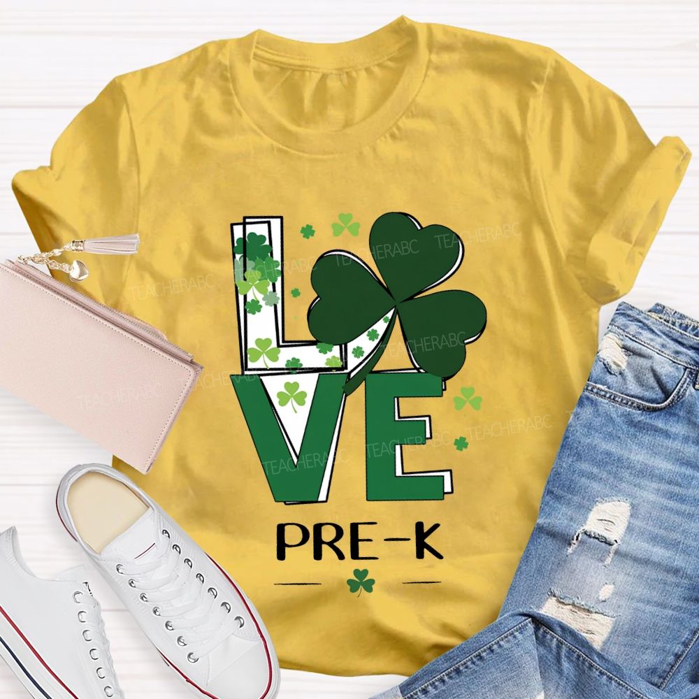 Personalized Grade Love Lucky Clover St. Patrick'S Day Teacher T-shirt