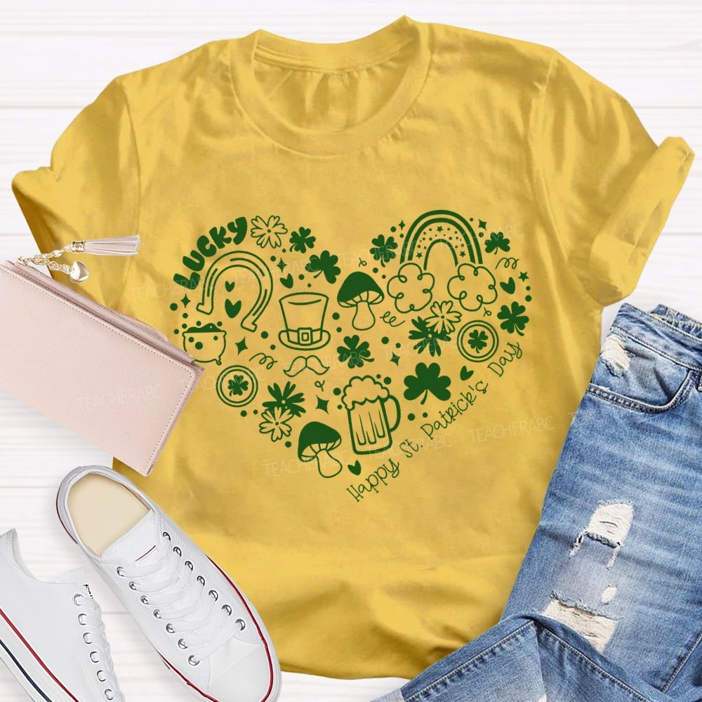Lucky Happy St Patricks Day Shamrock Teacher T-shirt
