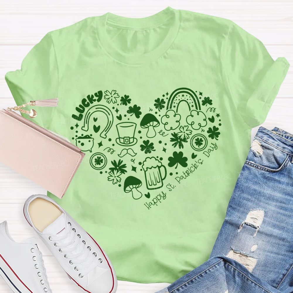 Lucky Happy St Patricks Day Shamrock Teacher T-shirt