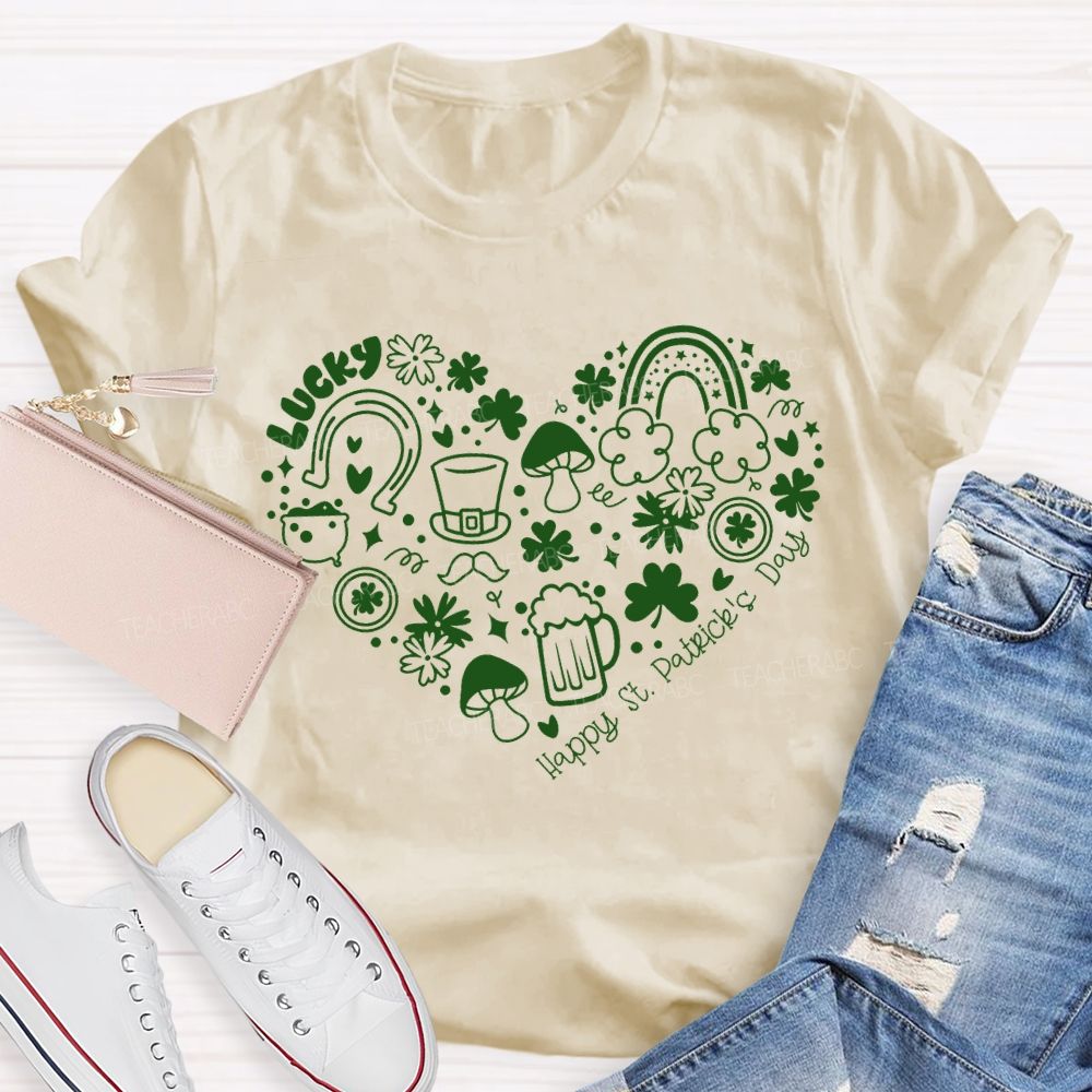 Lucky Happy St Patricks Day Shamrock Teacher T-shirt
