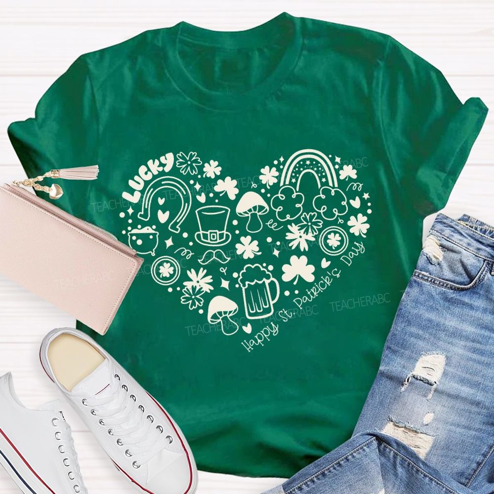 Lucky Happy St Patricks Day Shamrock Teacher T-shirt